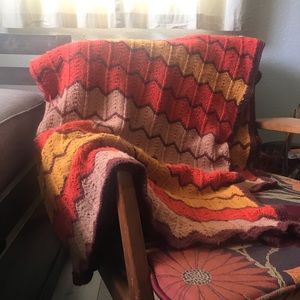Vintage boho crochet blanket orange brown